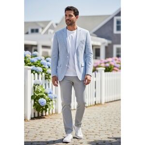 Vineyard Vines Seersucker Blazer Mens Blue White Striped Cotton Jacket 18